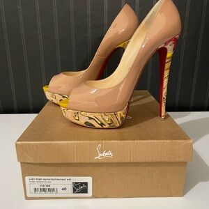 Christian Louboutin Beige Patent Peep Toe Heels